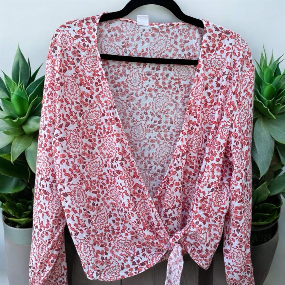 Gap Floral Linen Wrap Blouse Size Large